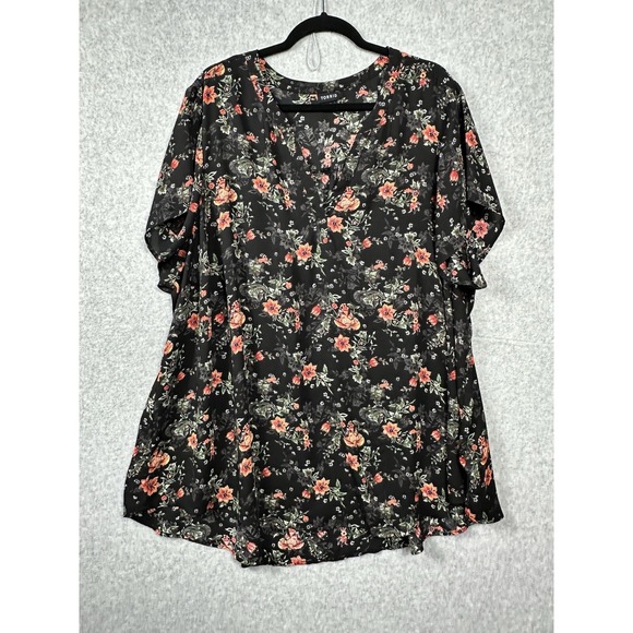 torrid Tops - Torrid Womens 4 Chiffon Floral Blouse  Short Sleeve Black Georgette Top Flaw